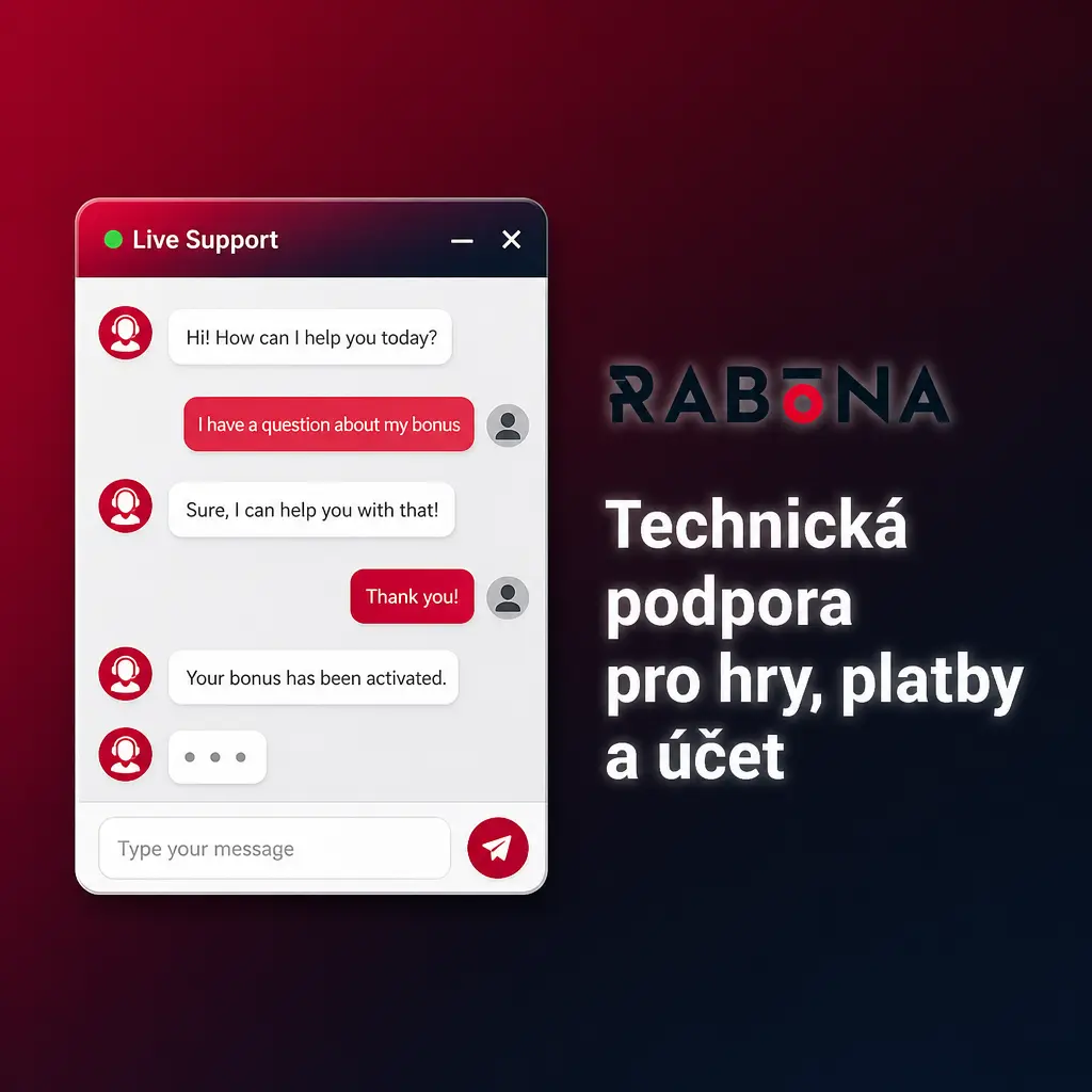 Technická podpora řeší problémy s přihlášením, platbami, hrami či bonusovými kódy přes chat nebo e-mail.